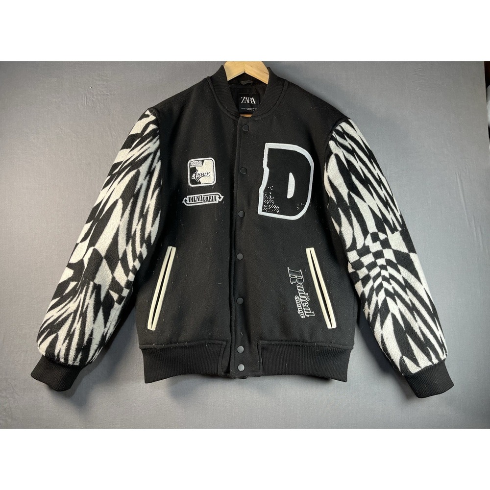 Zara Mens Varsity Patches Embroidery Jacket Sz S-M